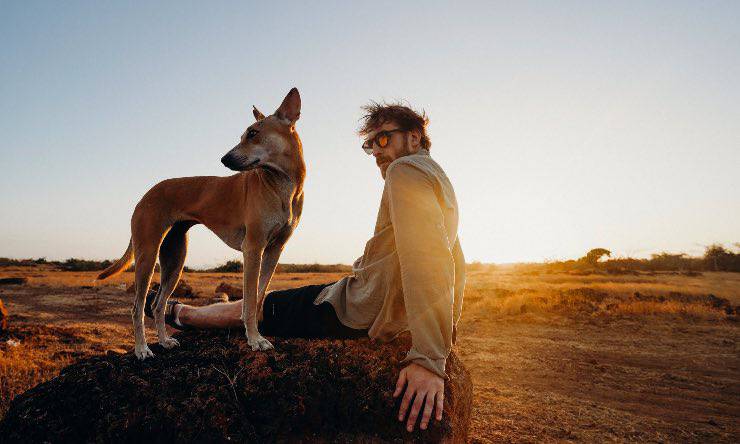 Cane e padrone al tramonto