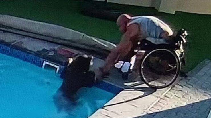 disabile salva cane da piscina