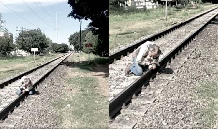 proprietario cieco salvare cucciolo treno