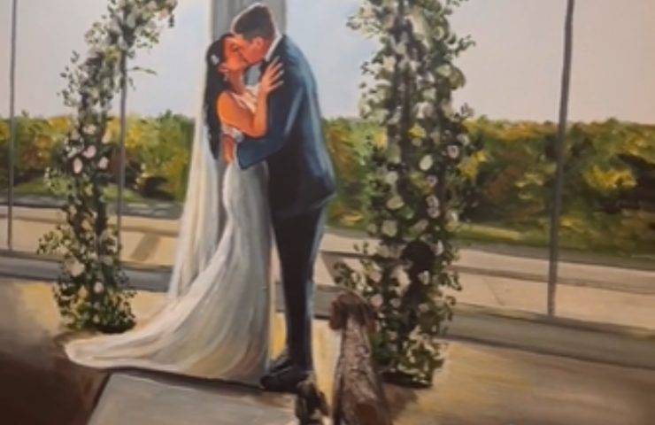 dipinto matrimonio cani sposi