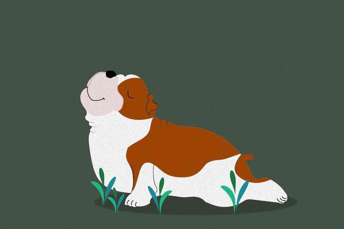 Disegno di un cane mentre stiracchia la muscolatura