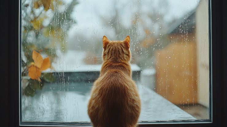 gatto dietro la finestra