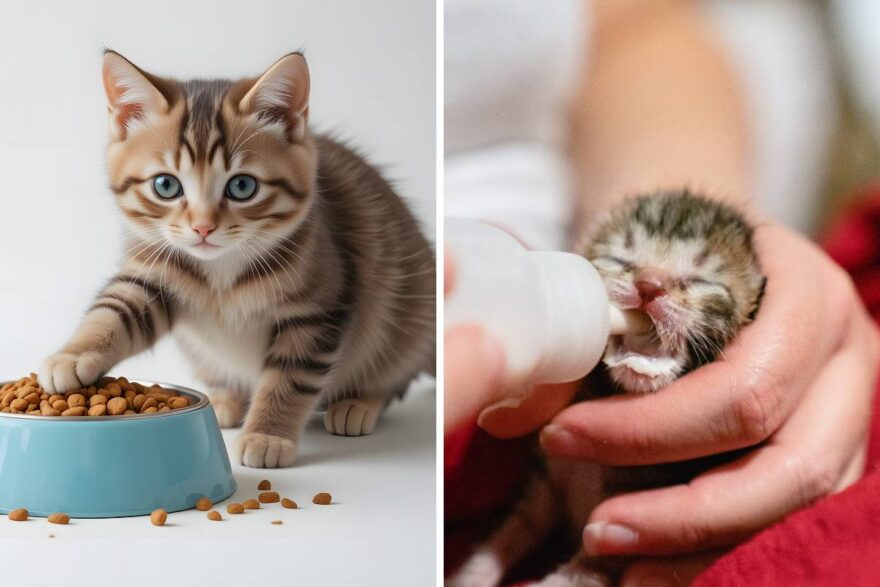 biberon e ciotola per il gattino