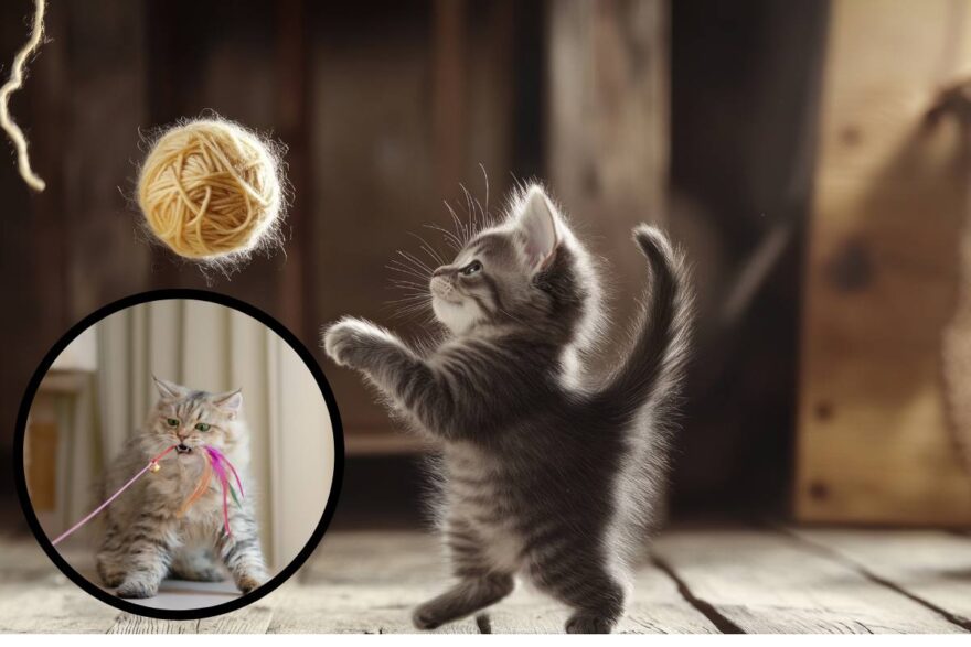 gatto che gioca con gomitolo