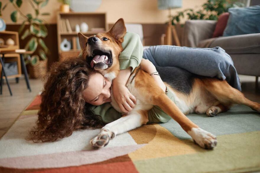 cane a terra a giocare