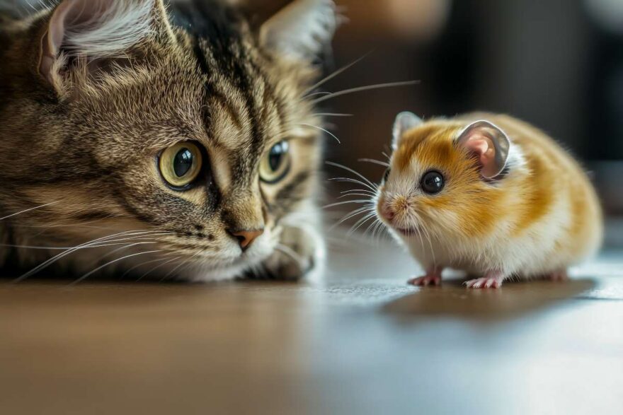 gatto osserva il criceto