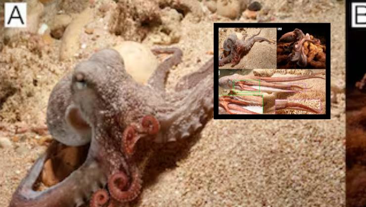 prima immagine del polpo con tentacolo ferito)