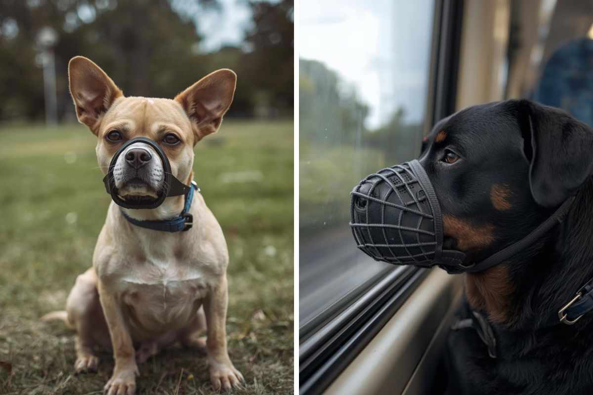 cani grandi e piccoli con museruola