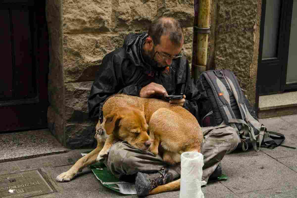 senzatetto e cane